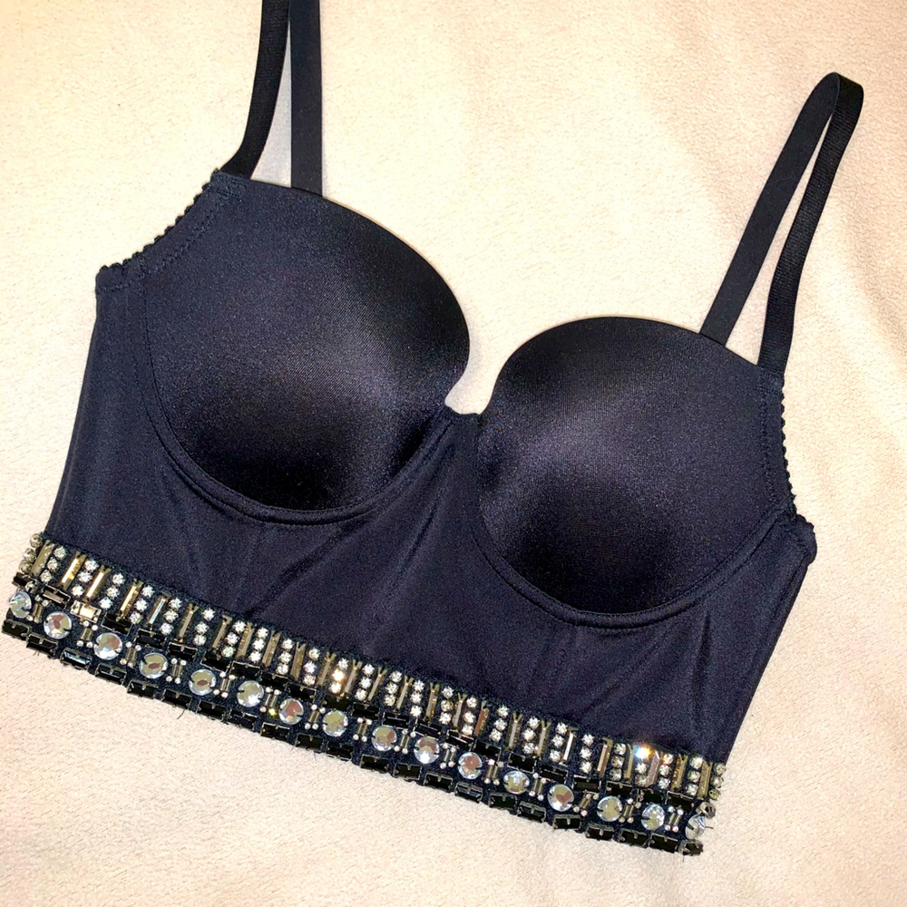 Embellished black crop top